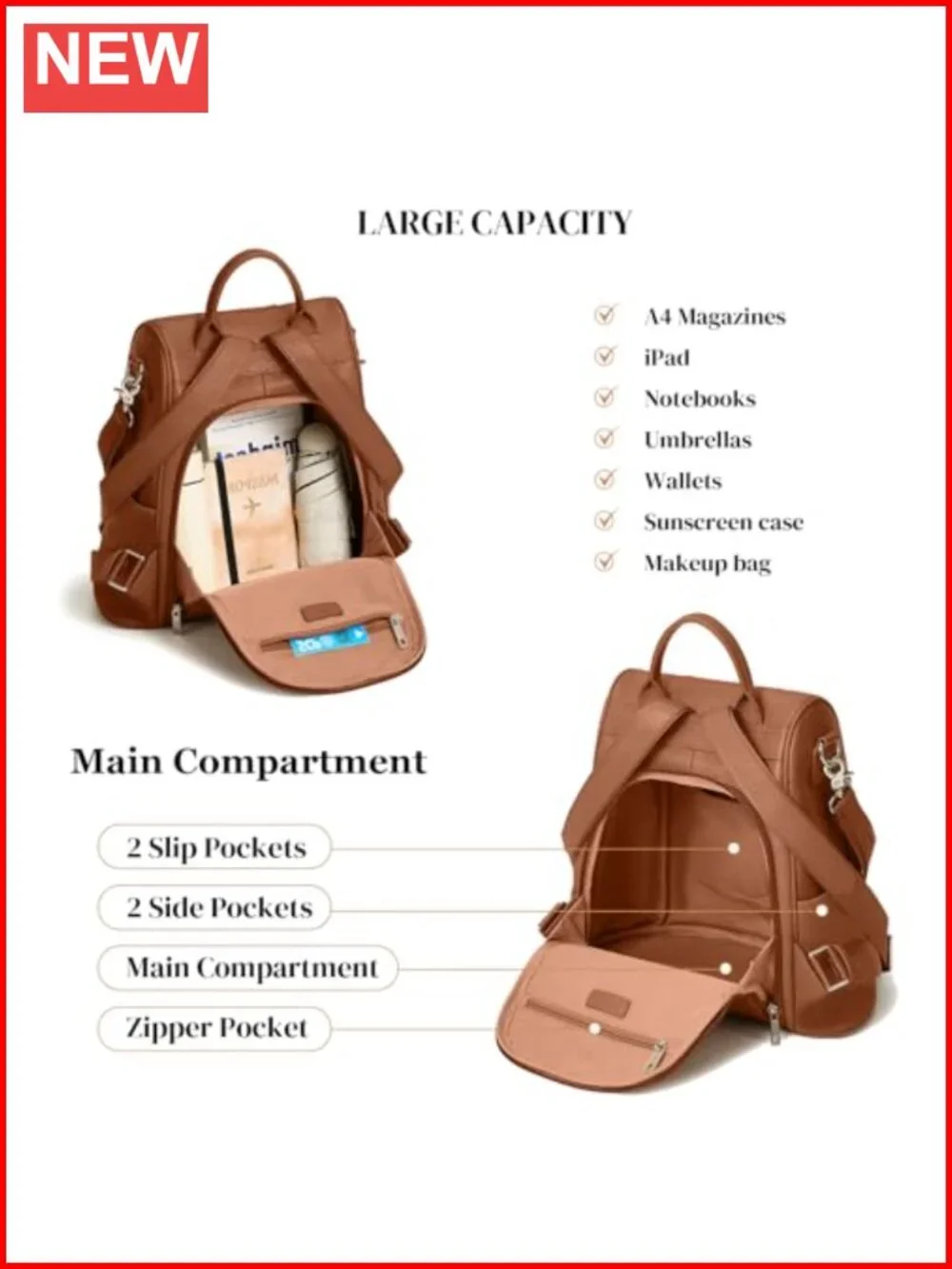 Genuine Leather Anti-theft Backpack Purse Large Capacity Convertible Shoulder